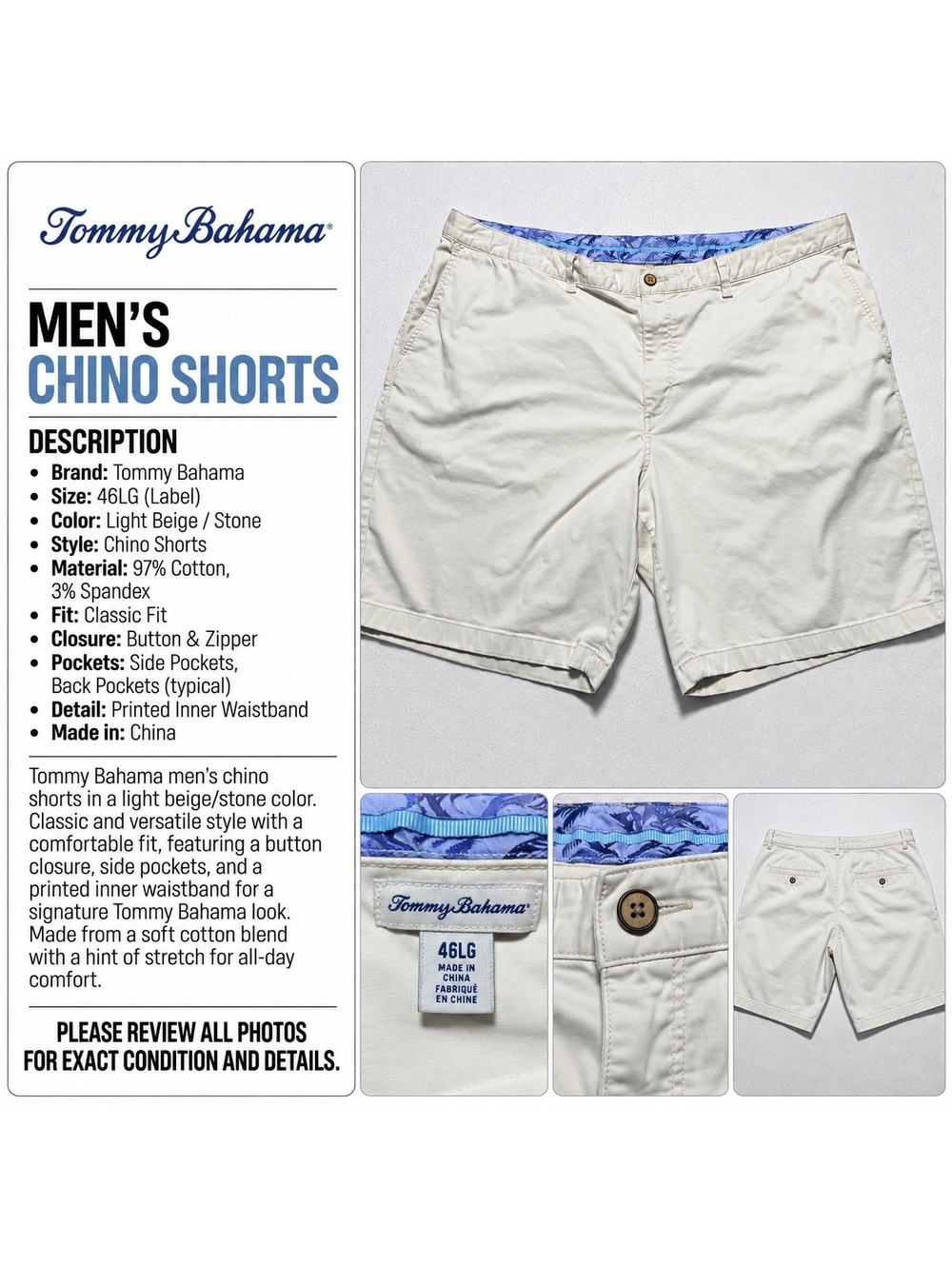 Tommy Bahama Men's White Chino Shorts Size Large